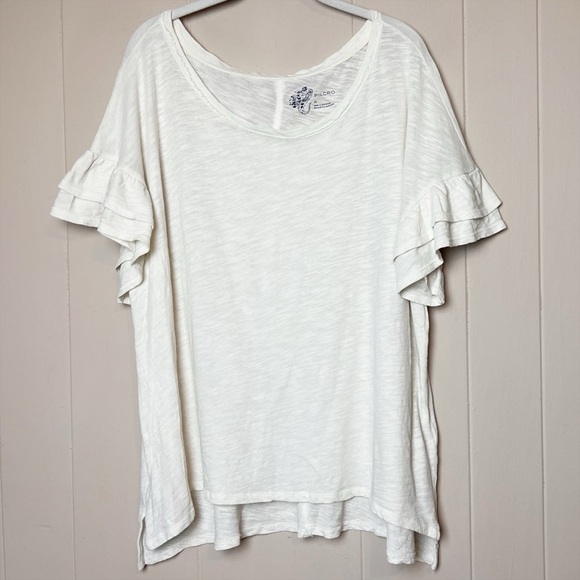 Anthropologie Pilcro Heritage Femme Tee XL ivory cream ruffle sleeve t-shirt top - Picture 4 of 15